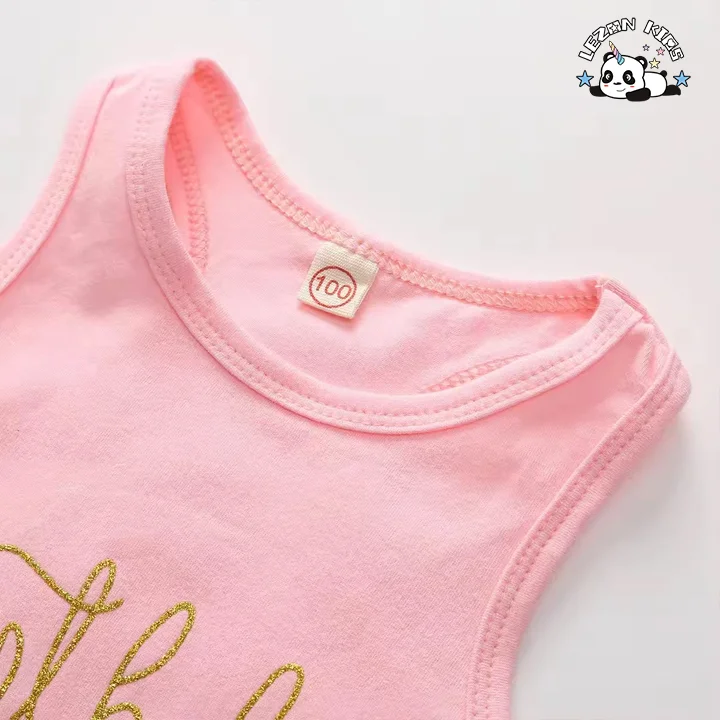 LEZONKIDS - New Fashion Baby Girls Sleeveless Cotton Shorts Rose Gold Sequin Patches Girls Clothing Sets
